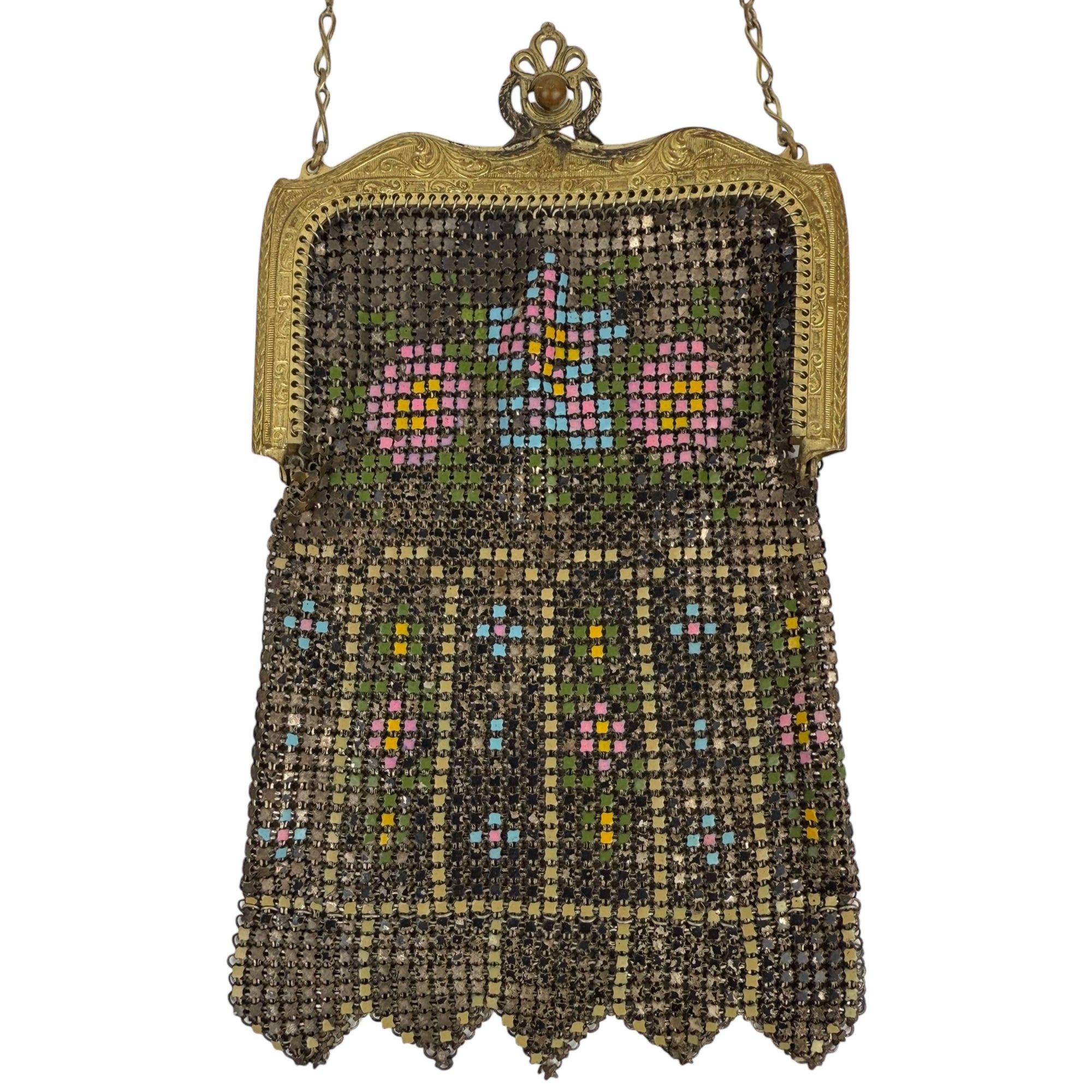 Antique 1920s Whiting & Davis Evening Bag Painted Mesh Purse