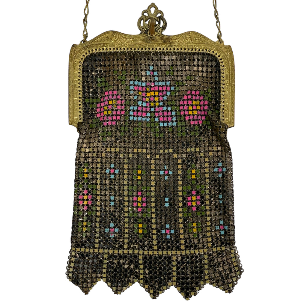 Antique 1920s Whiting & Davis Evening Bag Painted Mesh Purse