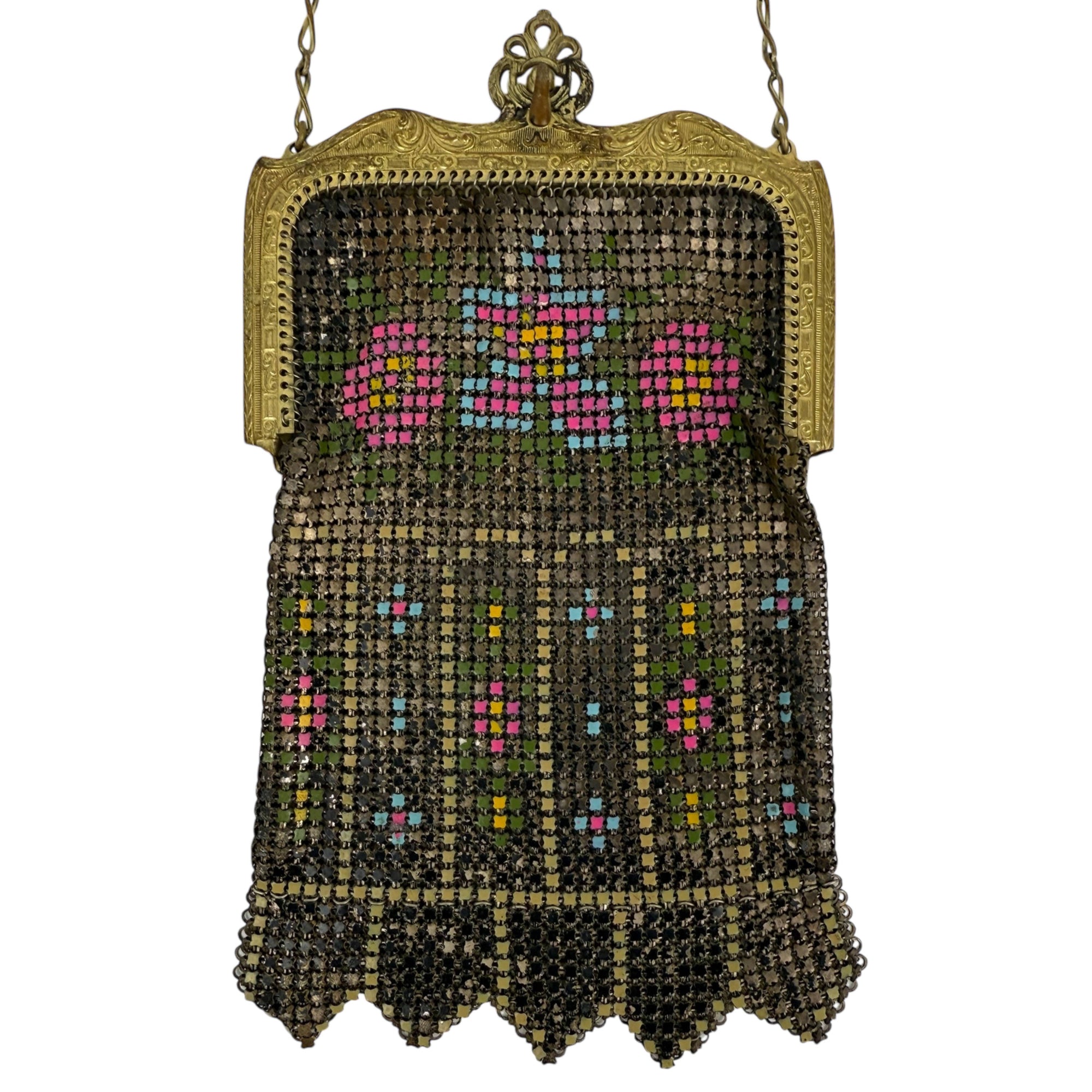 Antique 1920s Whiting & Davis Evening Bag Painted Mesh Purse