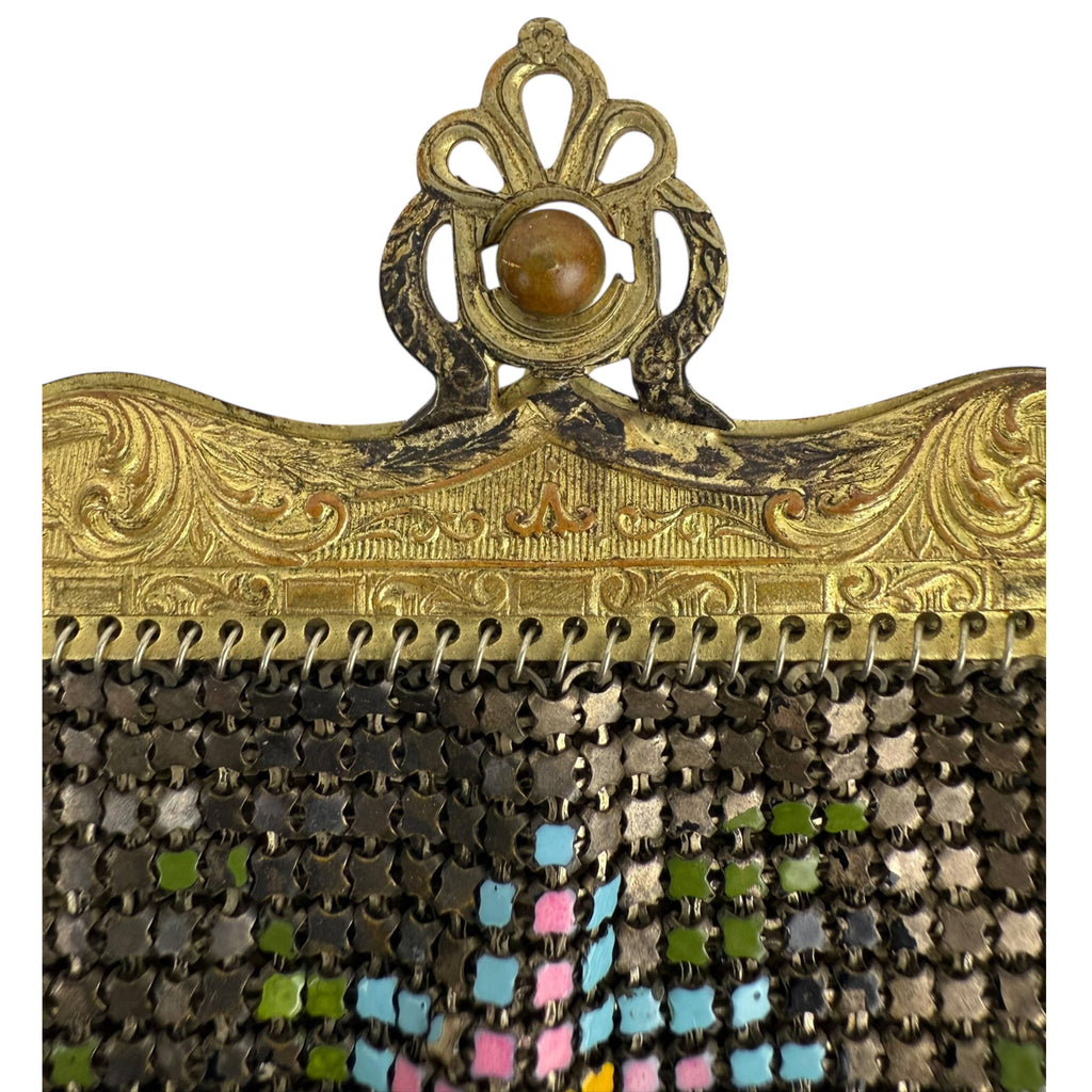 Antique 1920s Whiting & Davis Evening Bag Painted Mesh Purse
