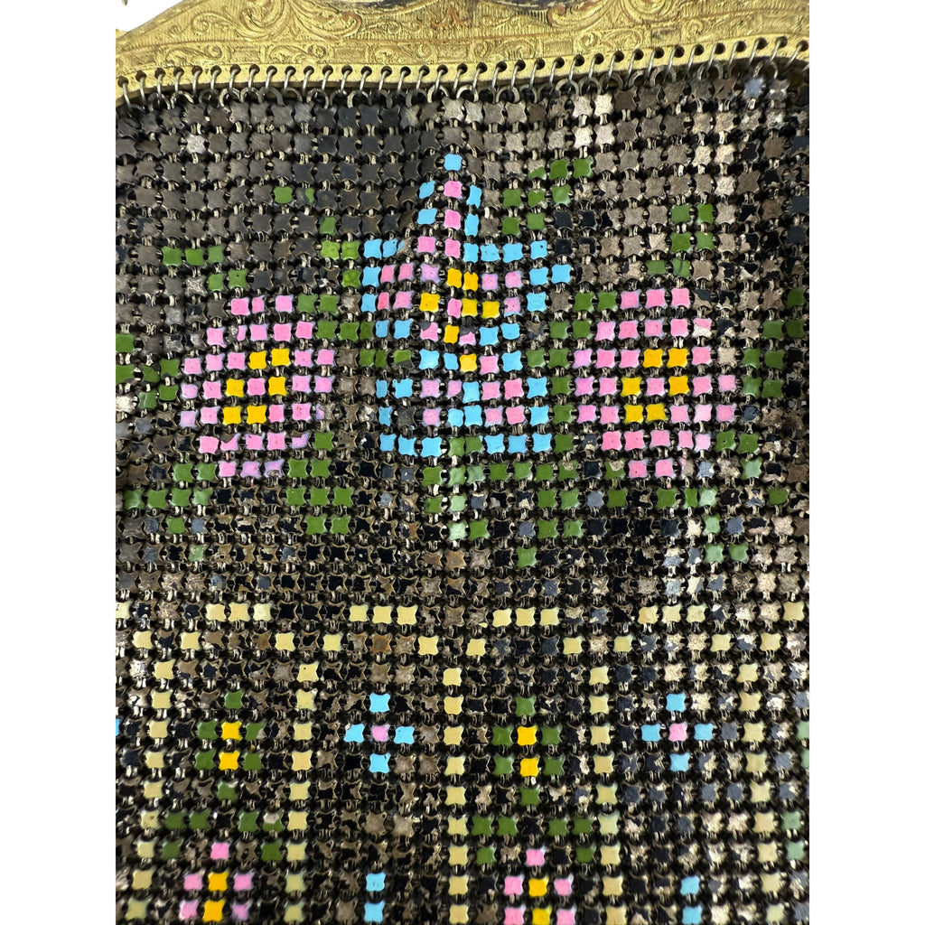 Antique 1920s Whiting & Davis Evening Bag Painted Mesh Purse