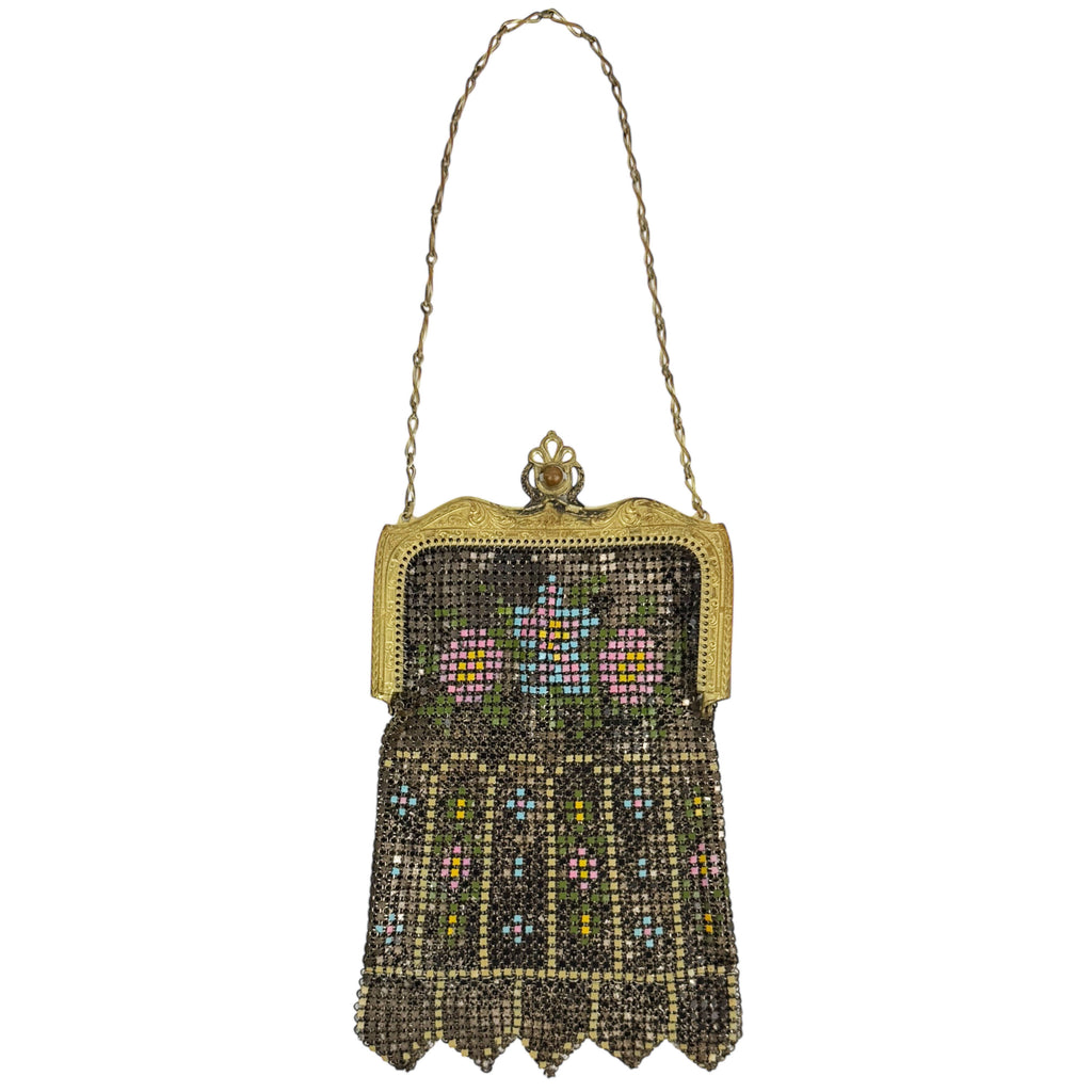 Antique 1920s Whiting & Davis Evening Bag Painted Mesh Purse