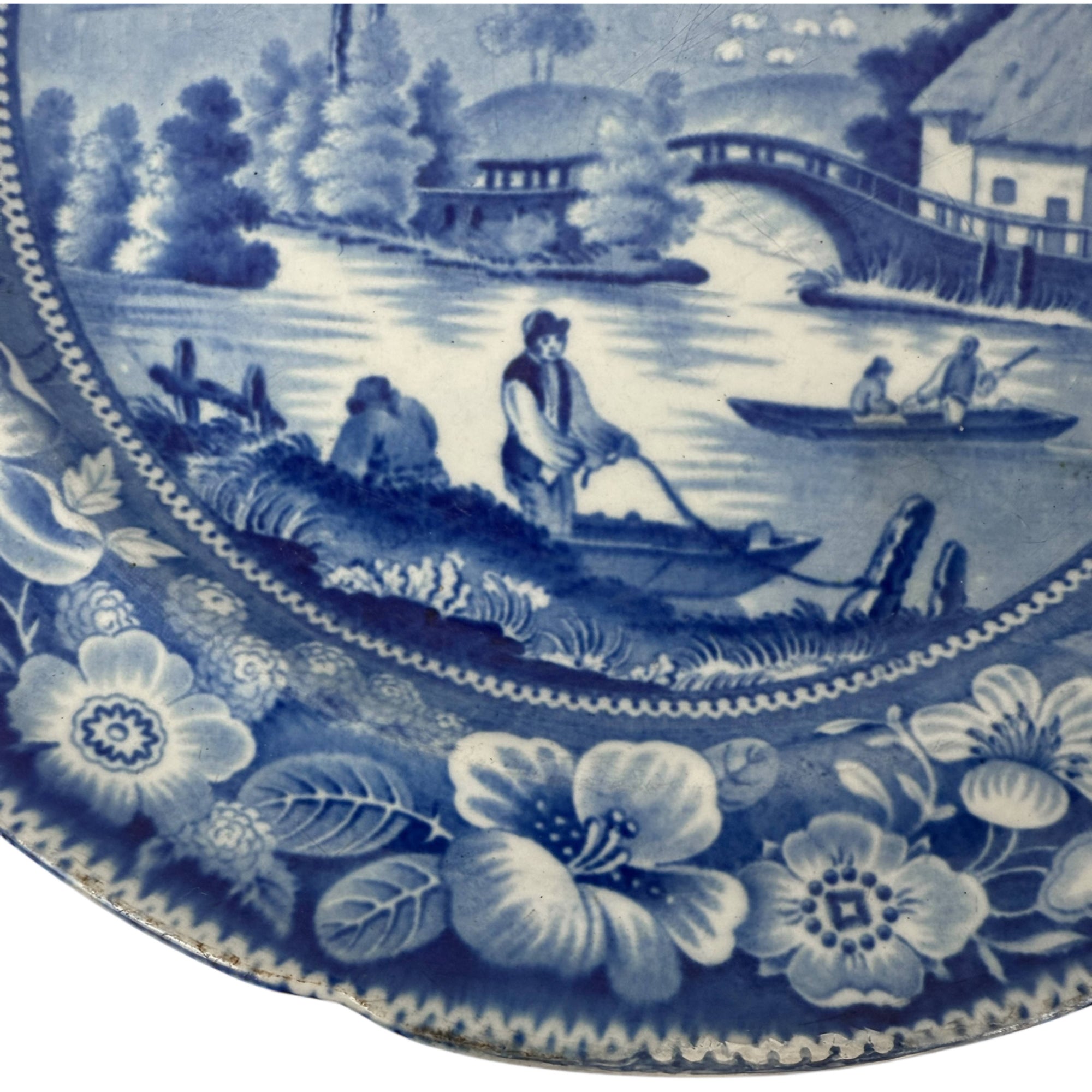 Antique Staffordshire Pearlware Warming Plate Wild Rose Pattern c 1830