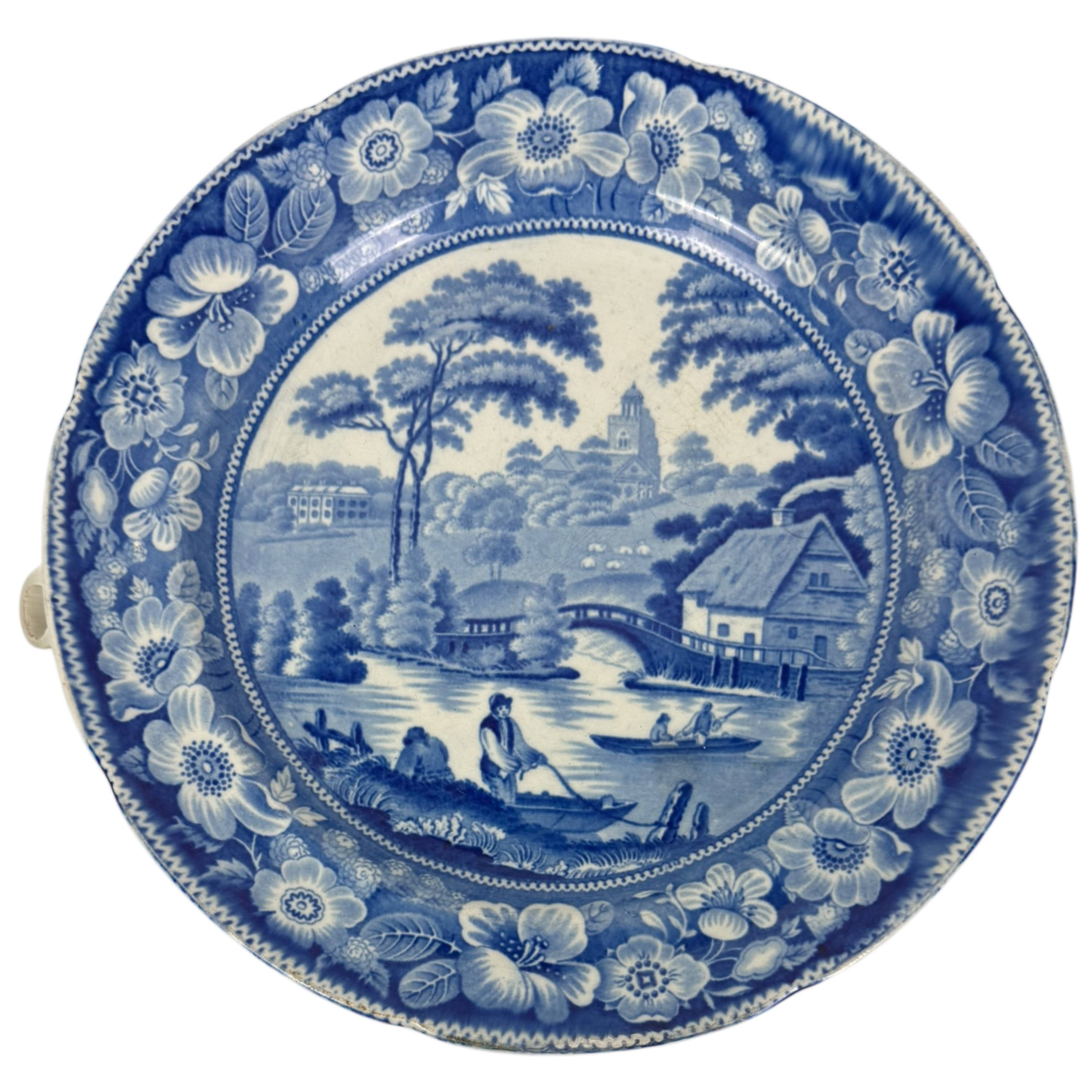 Antique Staffordshire Pearlware Warming Plate Wild Rose Pattern c