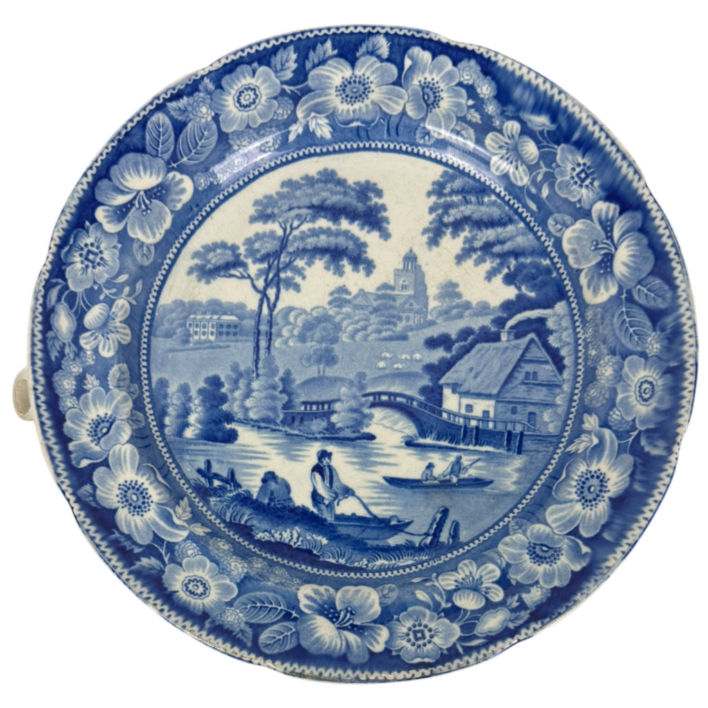 Antique Staffordshire Pearlware Warming Plate Wild Rose Pattern c 1830