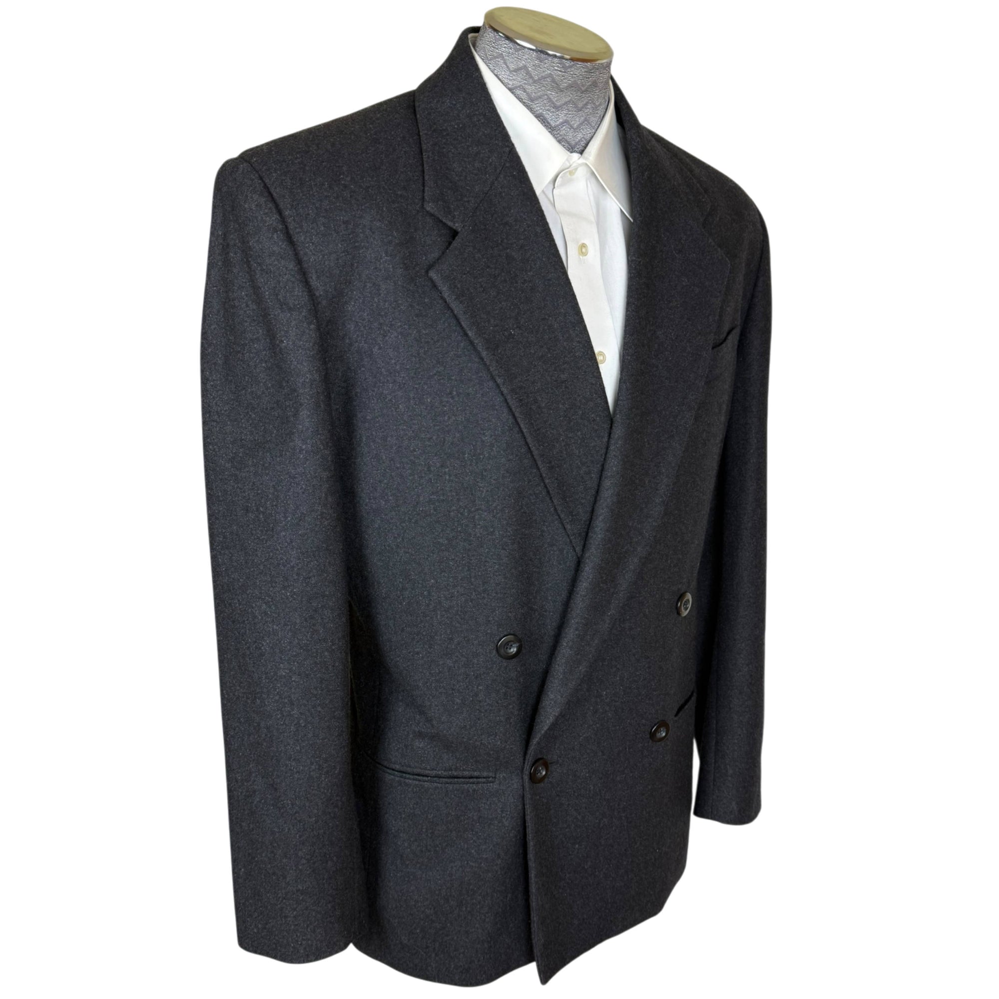 Vintage WilliWear Willi Smith men's charcoal wool jacket three-quarter front view