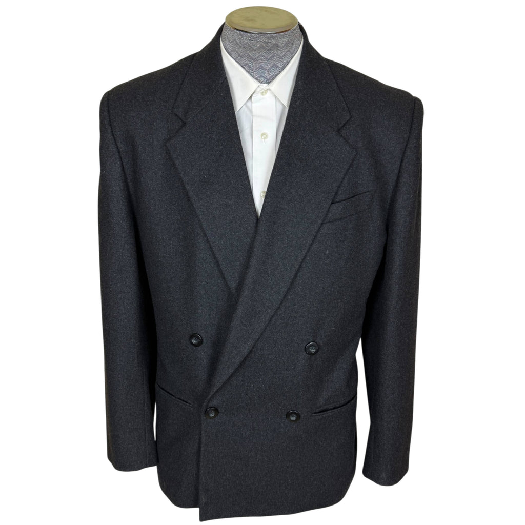 Vintage 1980s WilliWear by Willi Smith charcoal grey double-breasted men's wool jacket front view