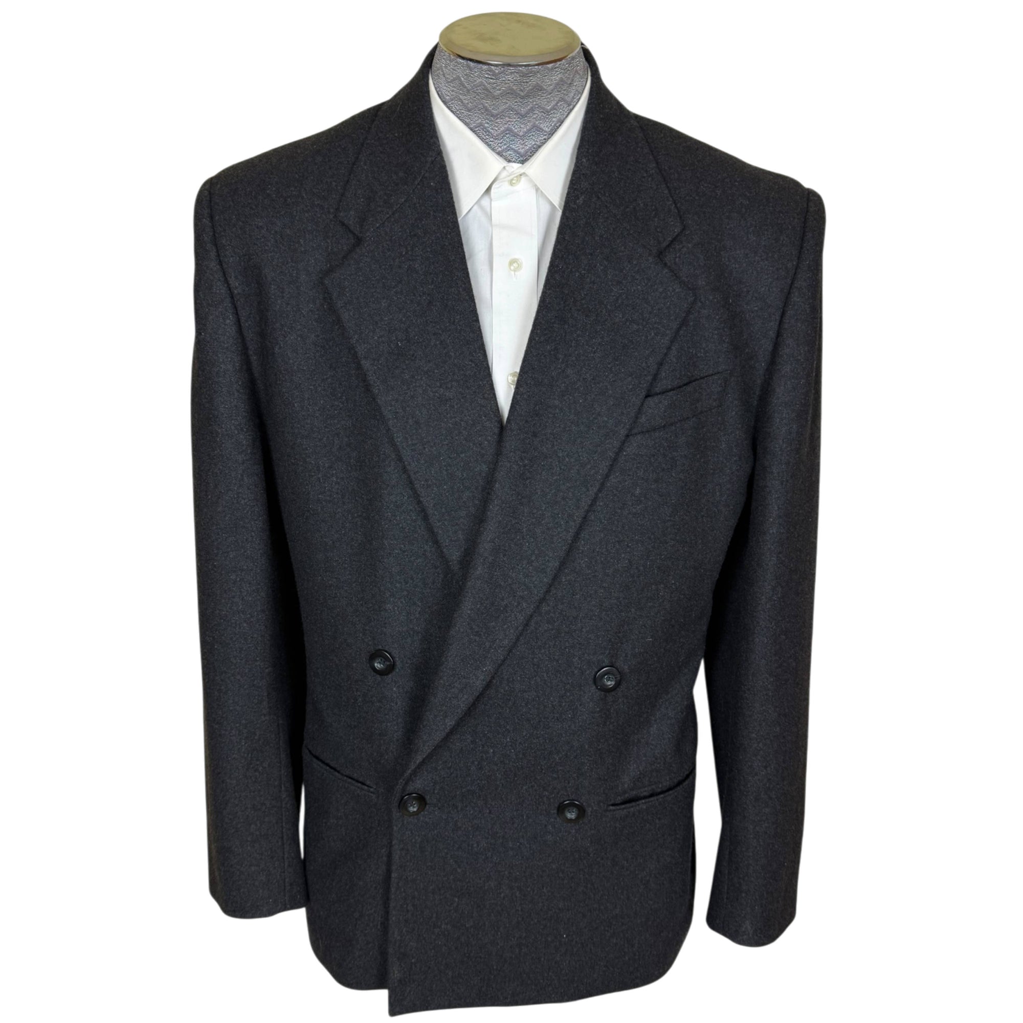 Vintage 1980s WilliWear by Willi Smith charcoal grey double-breasted men's wool jacket front view