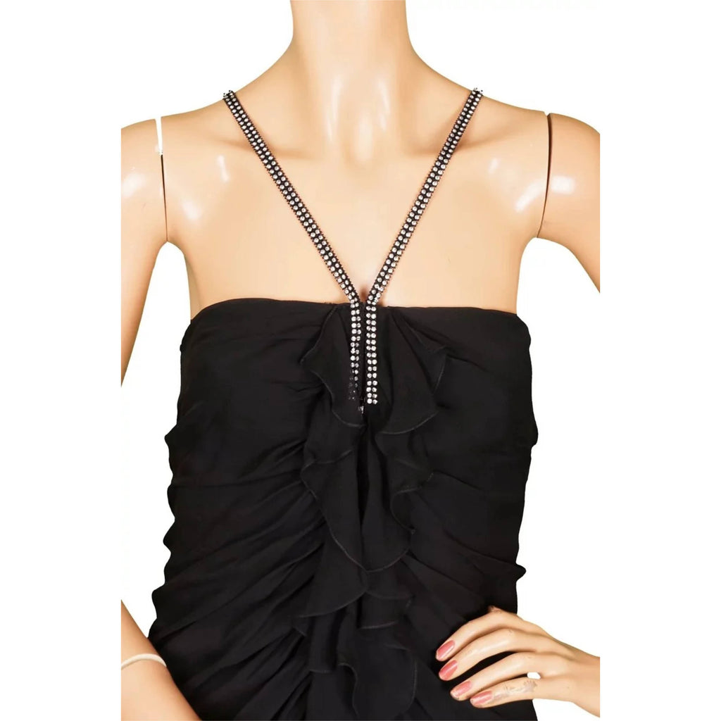close up of bodice of William Travilla Black Silk Chiffon Gown