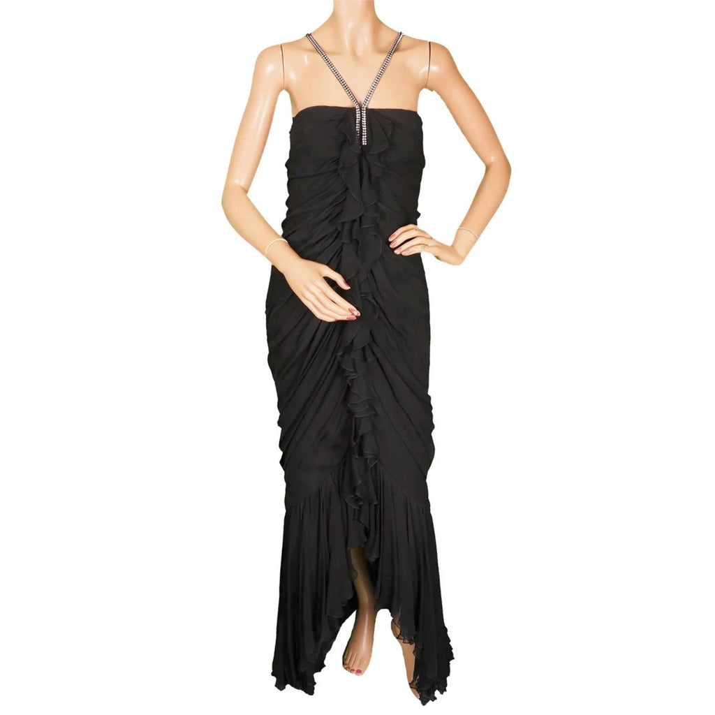 Vintage 1970s Black Silk Chiffon Gown by William Travilla