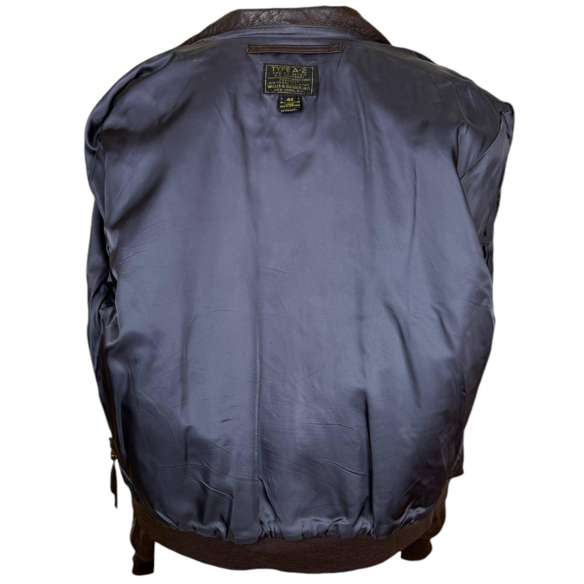 Vintage Leather A2 Flight Jacket 1980s Willis & Geiger NY Size 42