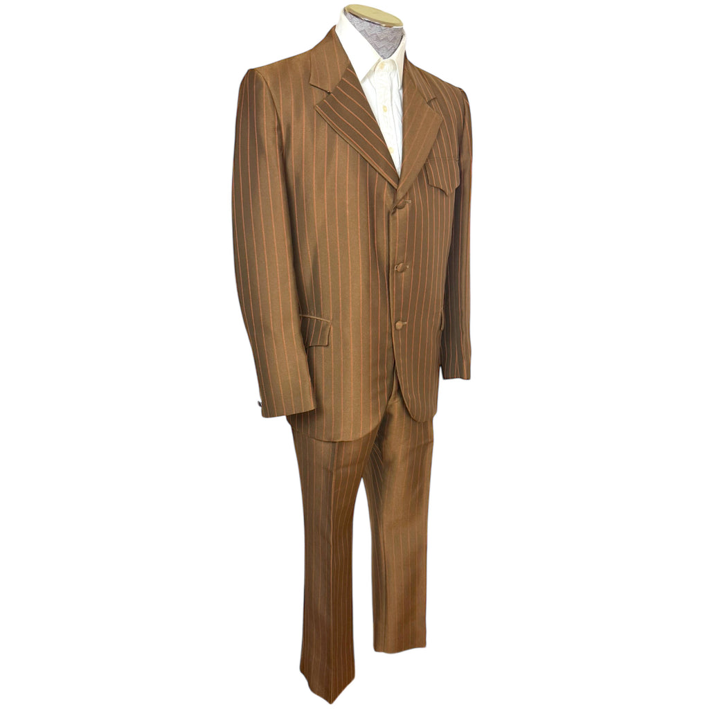 Vintage 1960s Shiny Suit Brown Pinstripe Suit Men’s Size L