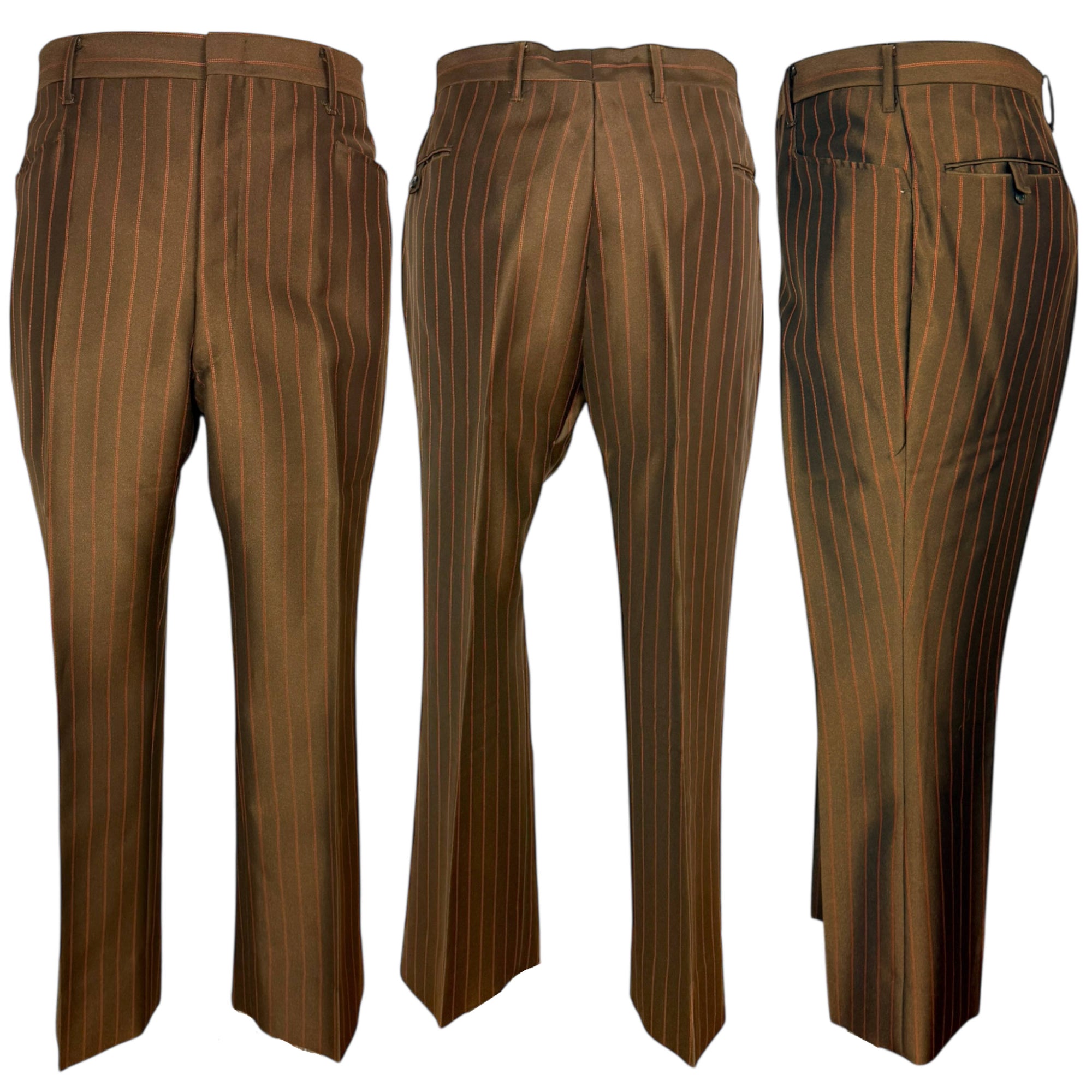 Vintage 1960s Shiny Suit Brown Pinstripe Suit Men’s Size L