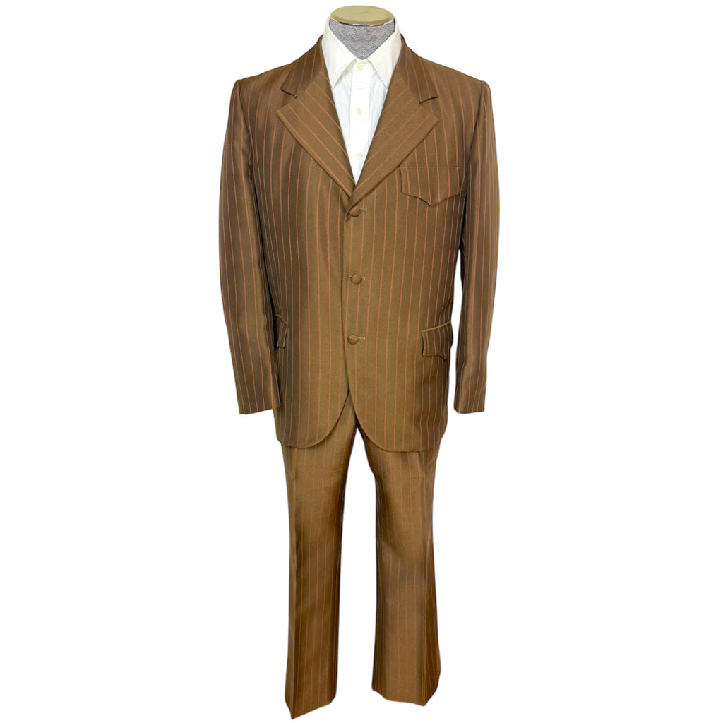 Vintage 1960s Shiny Suit Brown Pinstripe Suit Men’s Size L