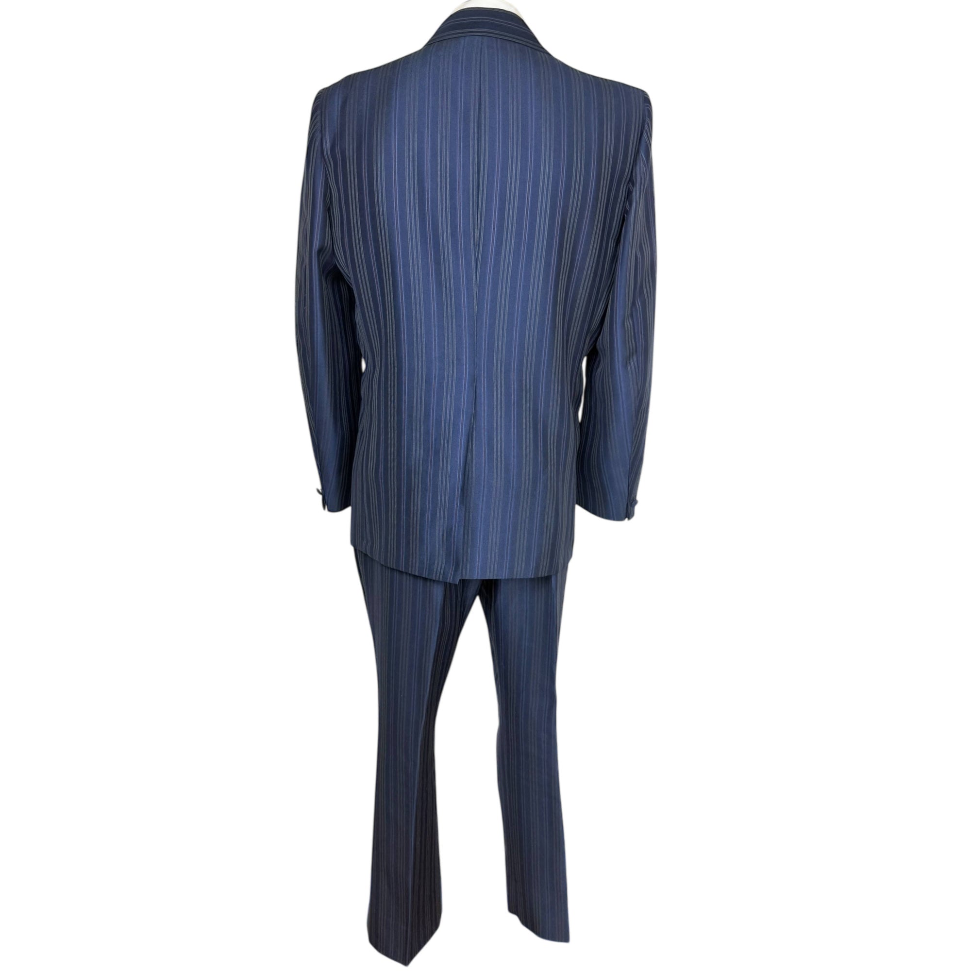 Vintage 1960s Shiny Suit Blue w Red Pinstripe Men’s Size L