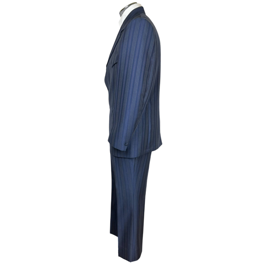 Vintage 1960s Shiny Suit Blue w Red Pinstripe Men’s Size L