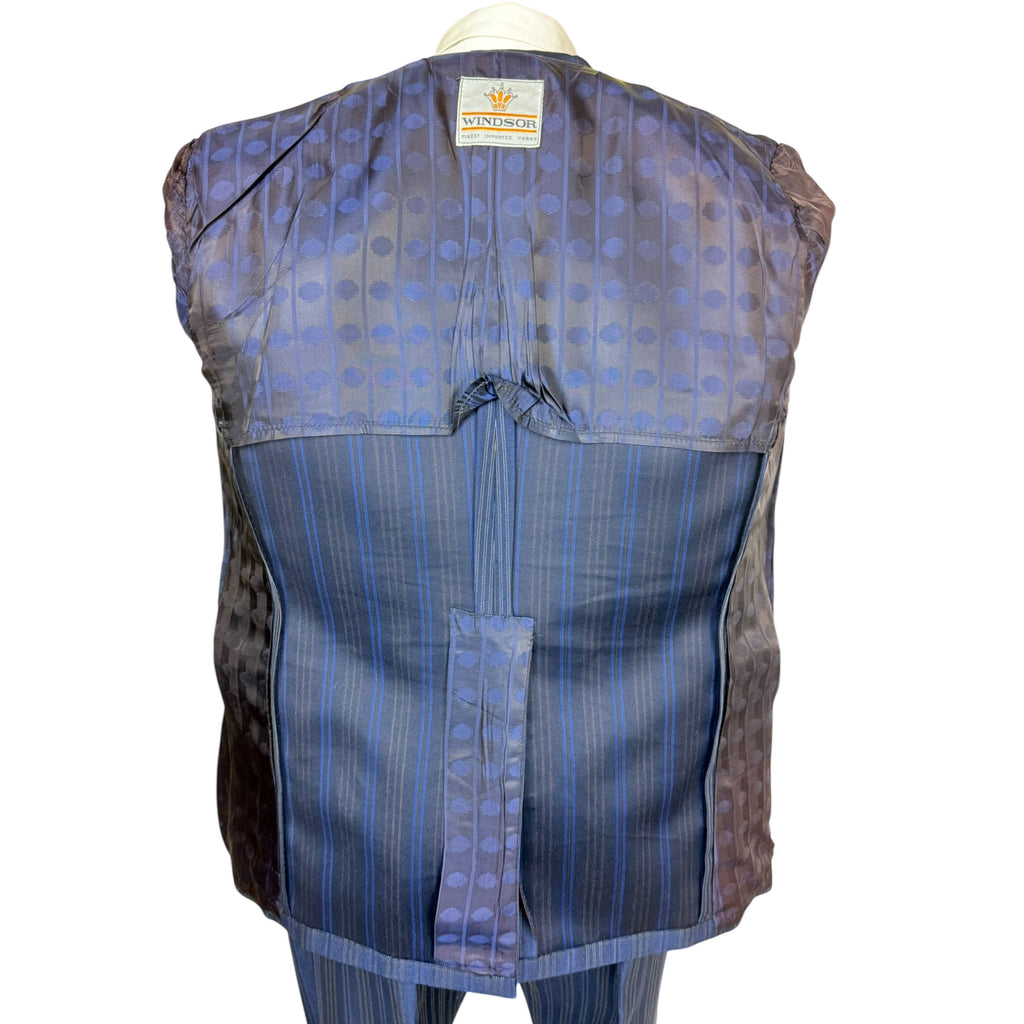 Vintage 1960s Shiny Suit Blue w Red Pinstripe Men’s Size L