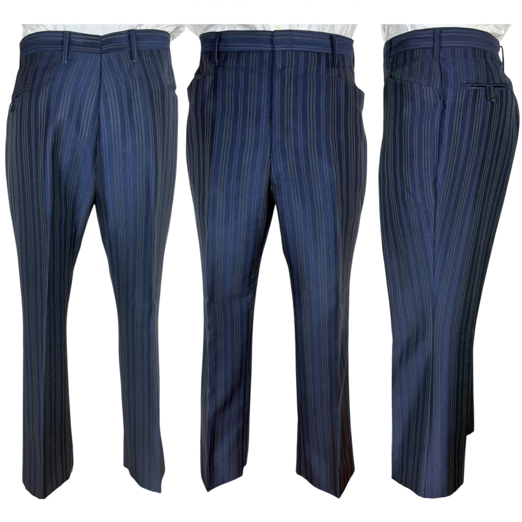 Vintage 1960s Shiny Suit Blue w Red Pinstripe Men’s Size L