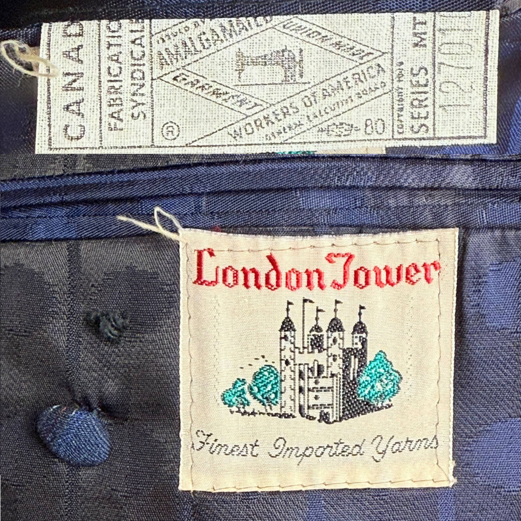 Vintage 1960s Shiny Suit Blue w Red Pinstripe Men’s Size L