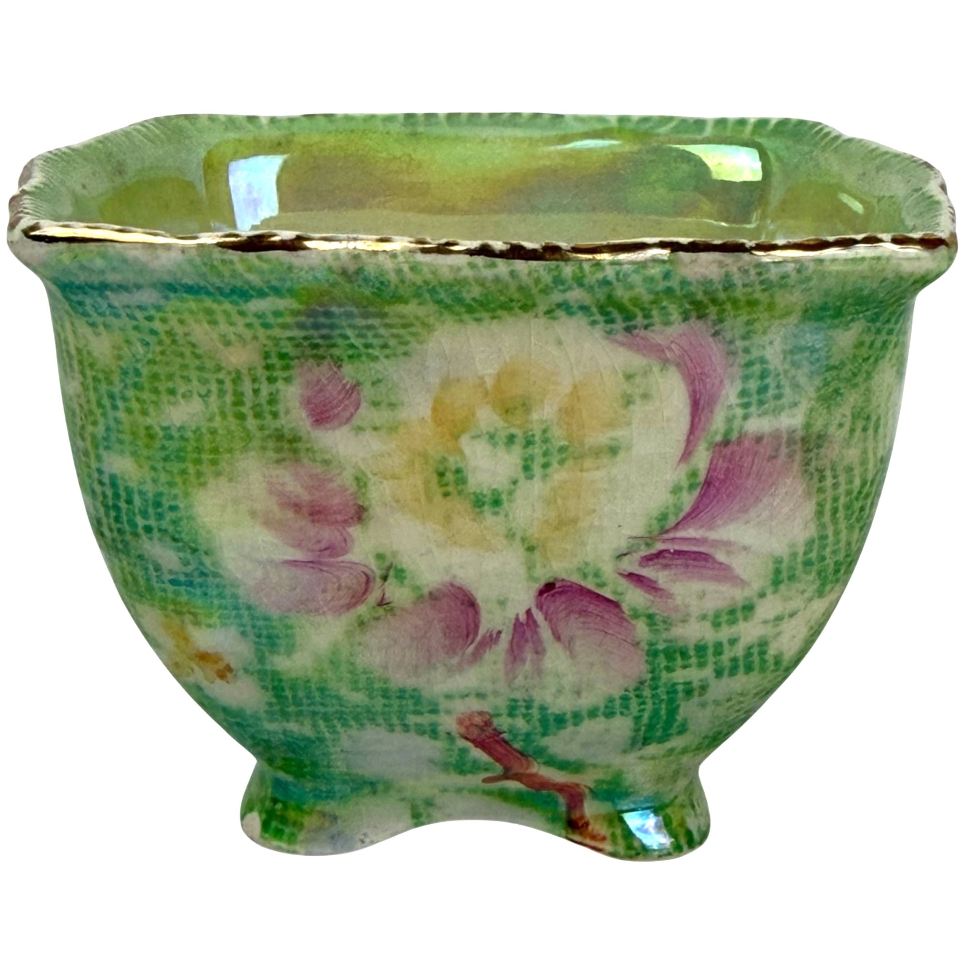 Royal Winton green lustre floral sugar bowl