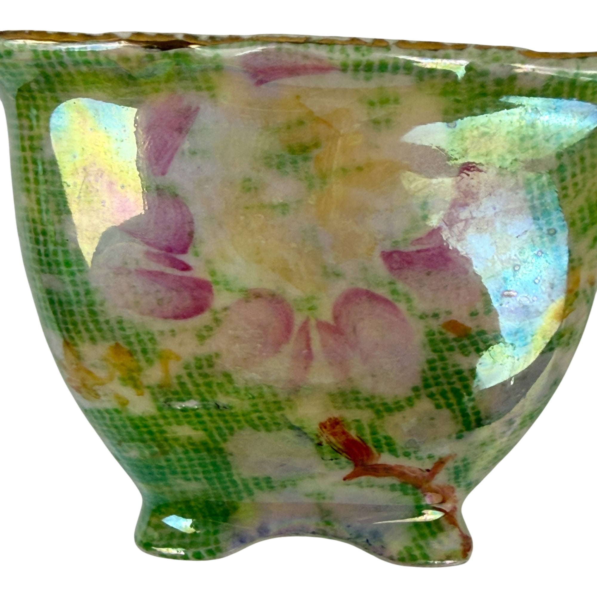 Royal Winton iridescent green Tapestry floral glaze detail