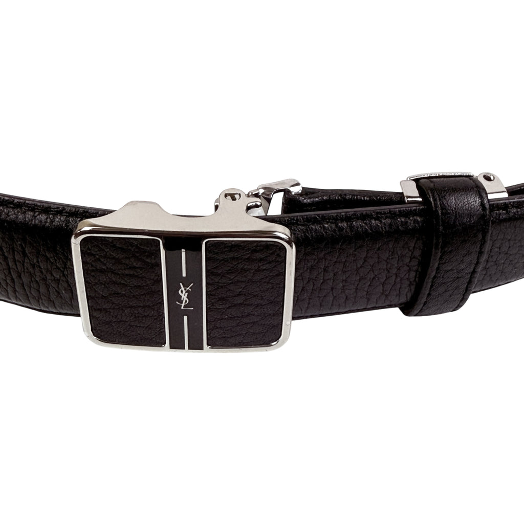 Ratchet style buckle mechanism detail YSL belt