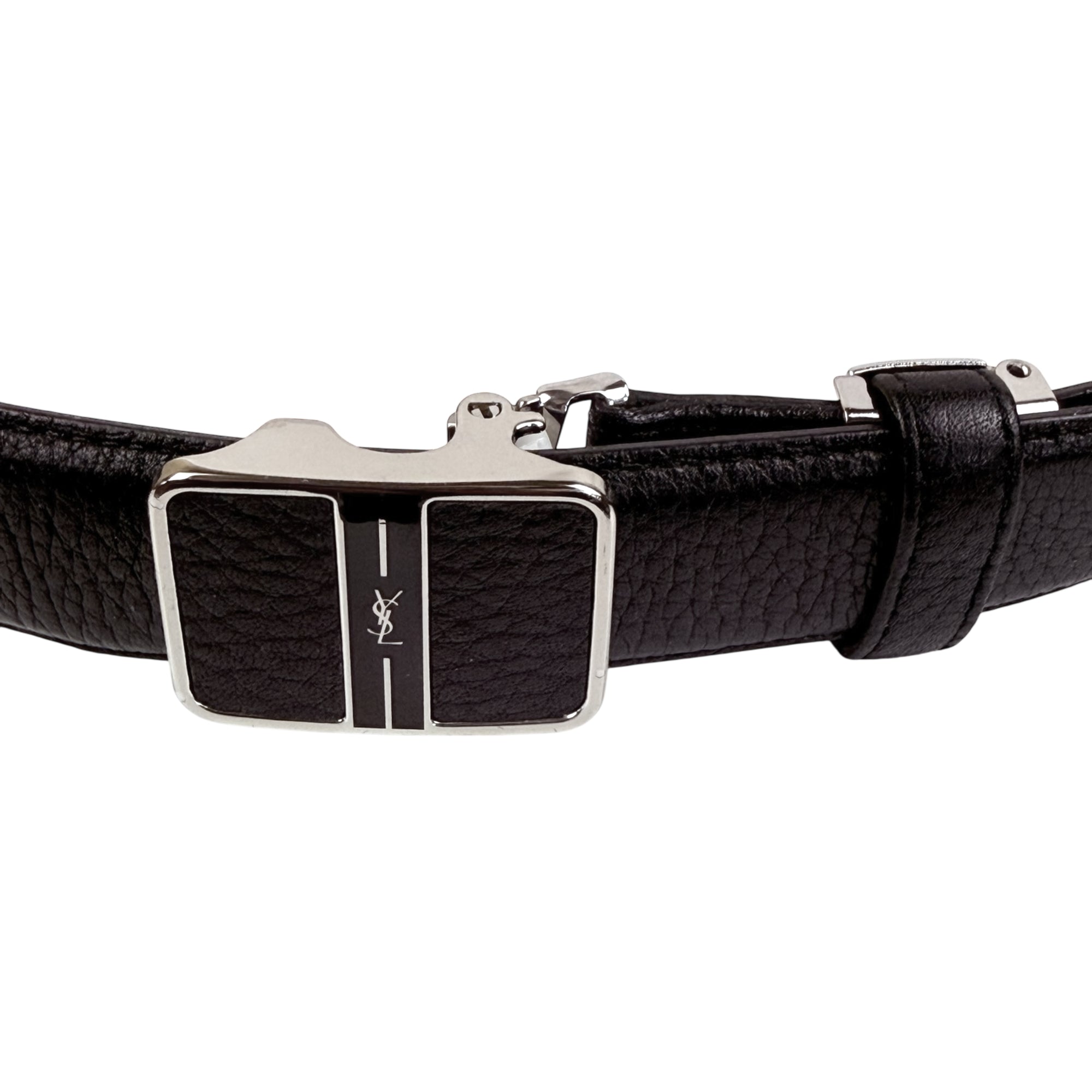 Ratchet style buckle mechanism detail YSL belt
