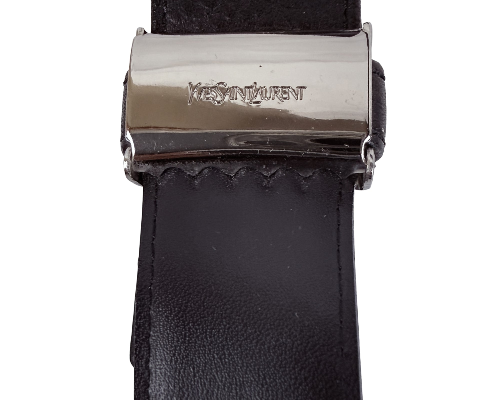 Yves Saint Laurent stamp on belt buckle ratchet