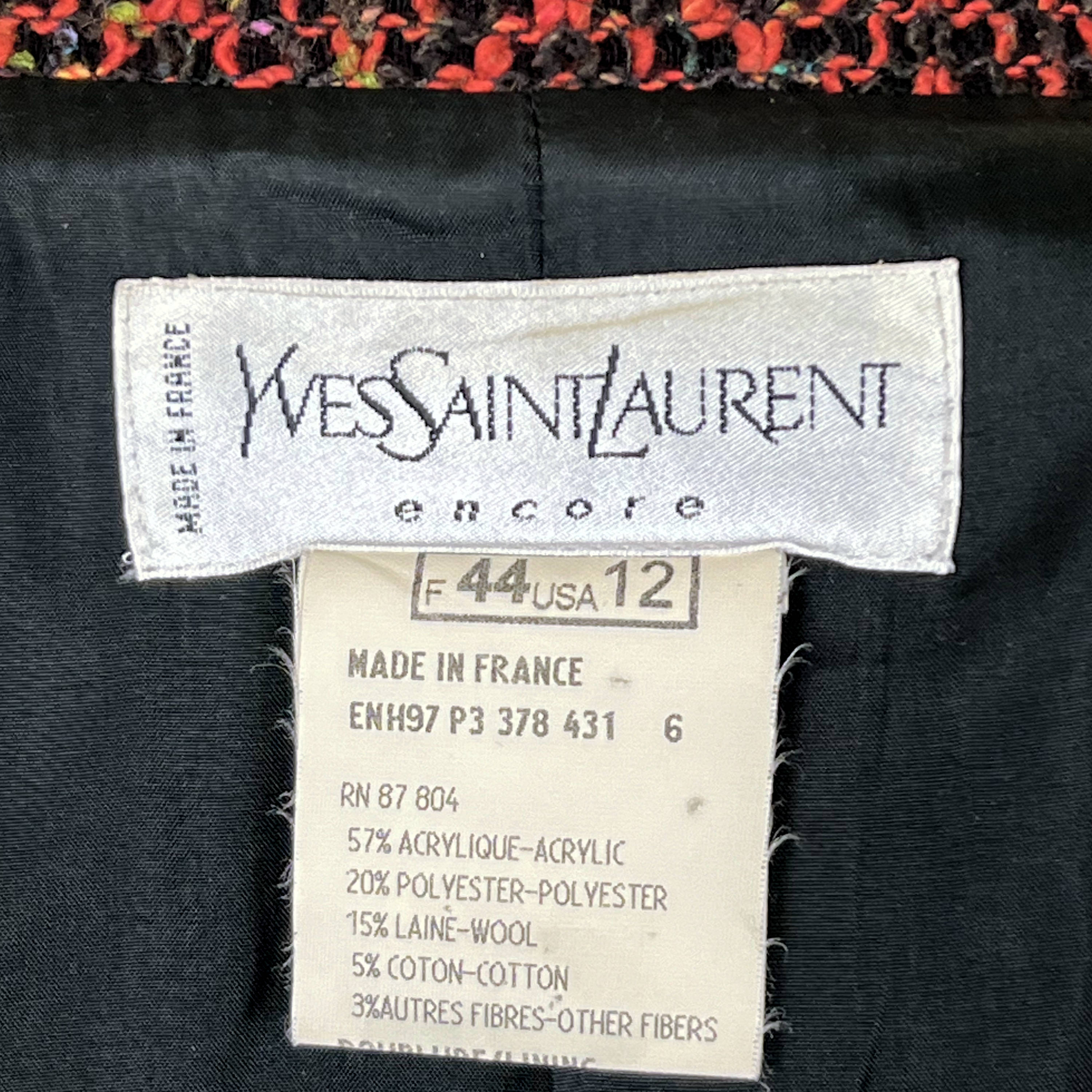 Vintage 1990s Yves St Laurent Encore Tweed Jacket Ladies US 12