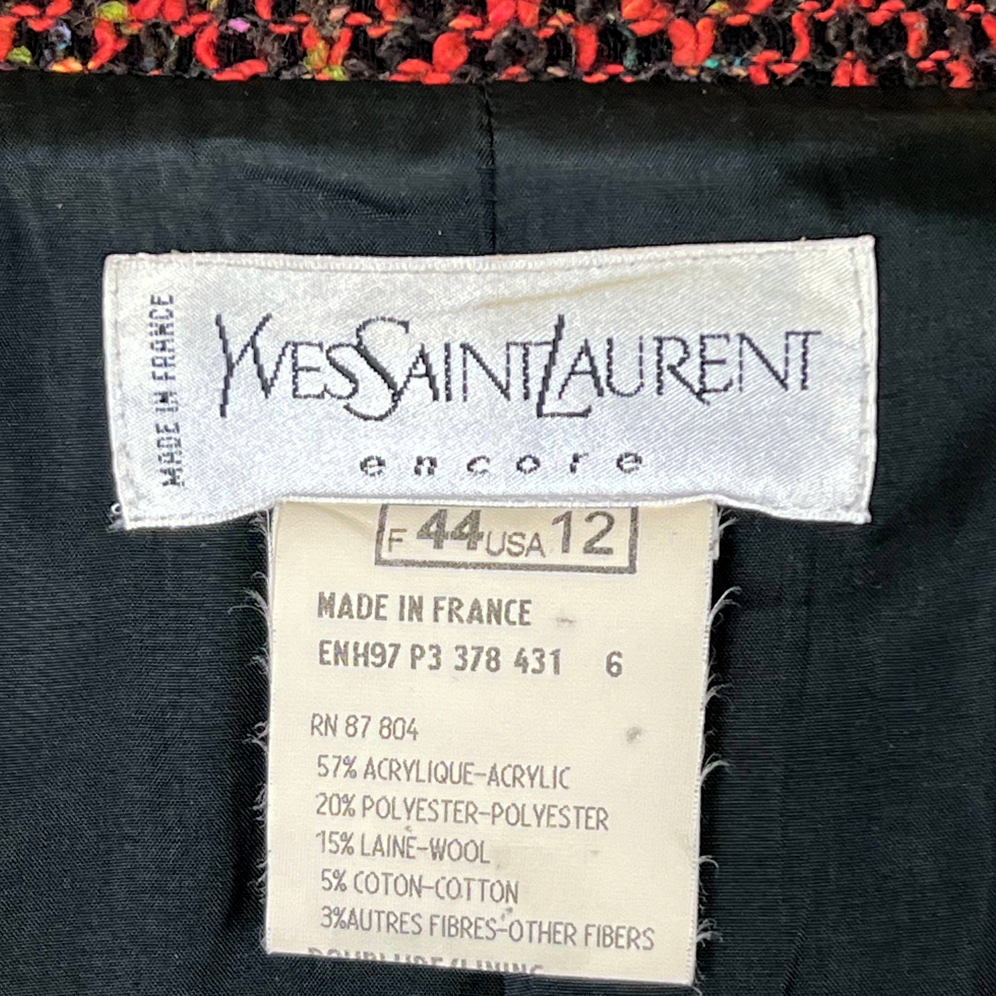 Vintage 1990s Yves St Laurent Encore Tweed Jacket Ladies US 12