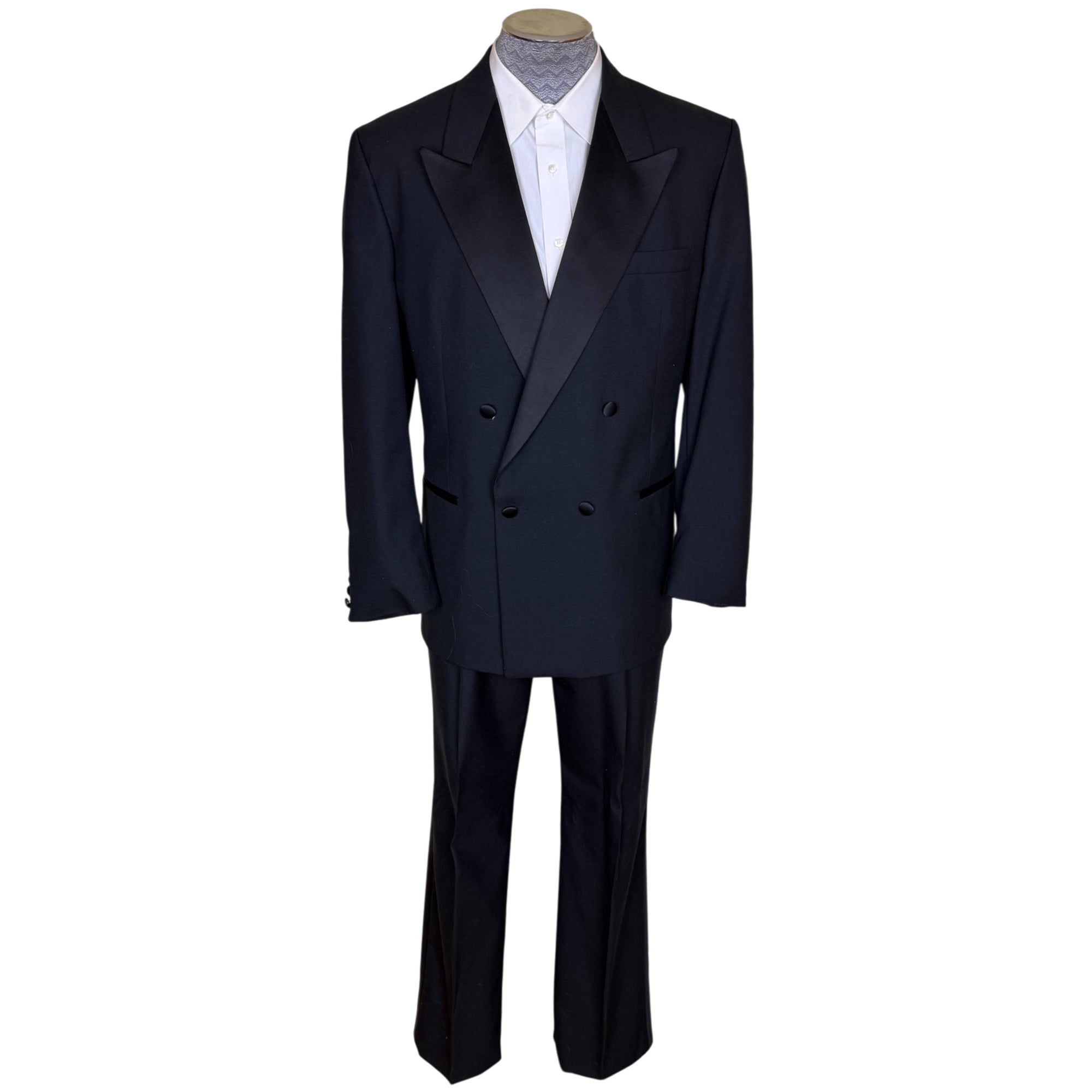 Vintage 1980s Yves Saint Laurent Wool Tuxedo Double Breasted Dinner Suit Size 44