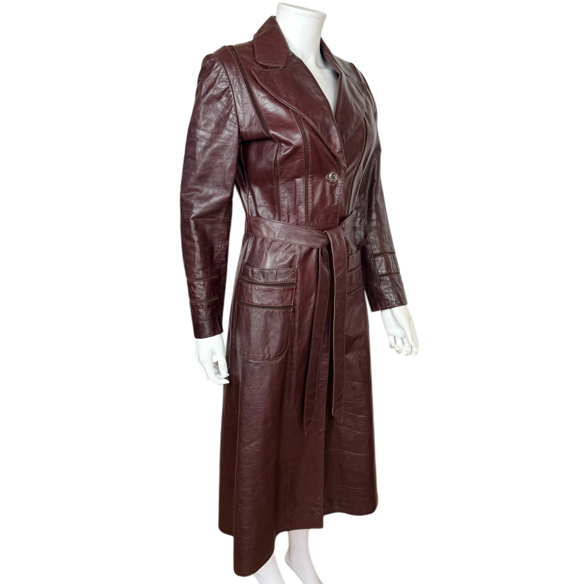 Vintage 1970s Leather Trench Coat Made in Canada Ladies Small