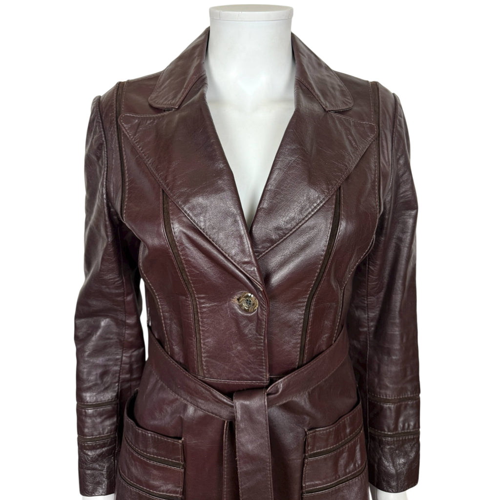 Vintage 1970s Leather Trench Coat Made in Canada Ladies Small