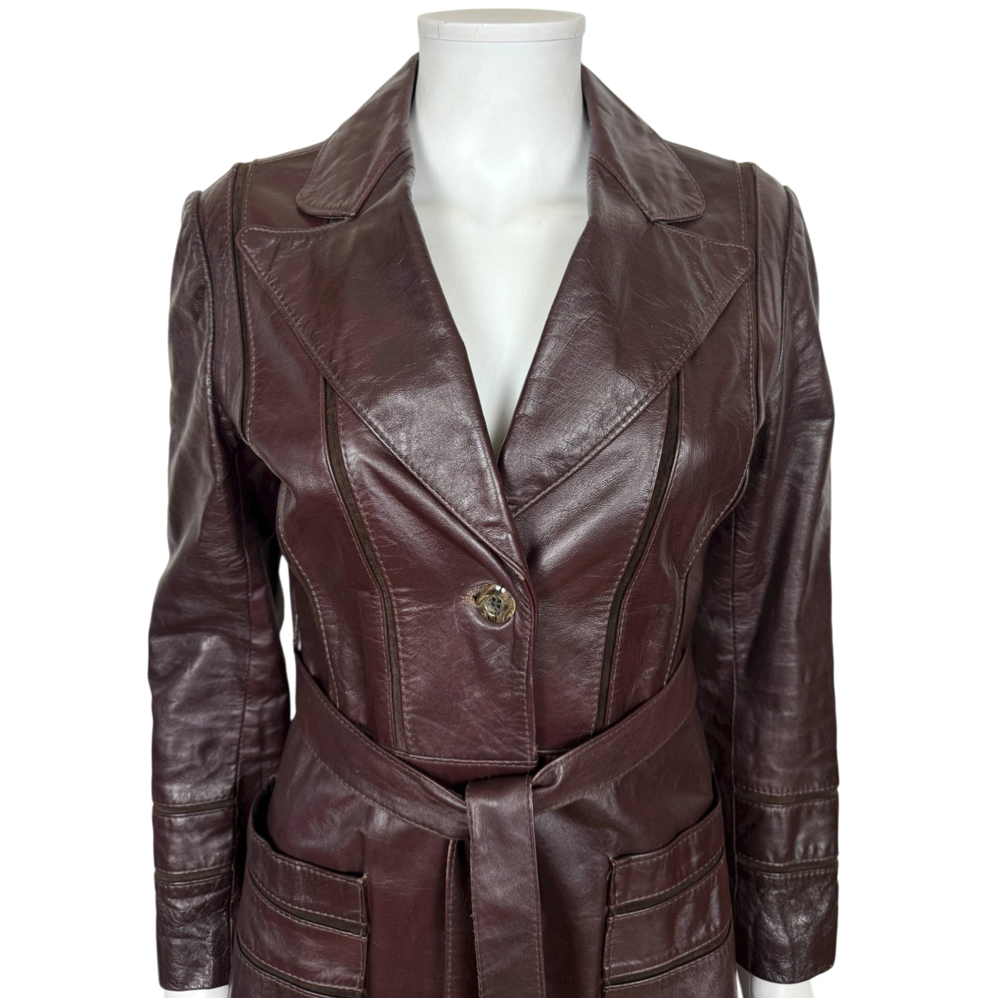 Vintage 1970s Leather Trench Coat Made in Canada Ladies Small