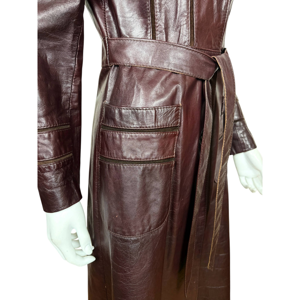 Vintage 1970s Leather Trench Coat Made in Canada Ladies Small