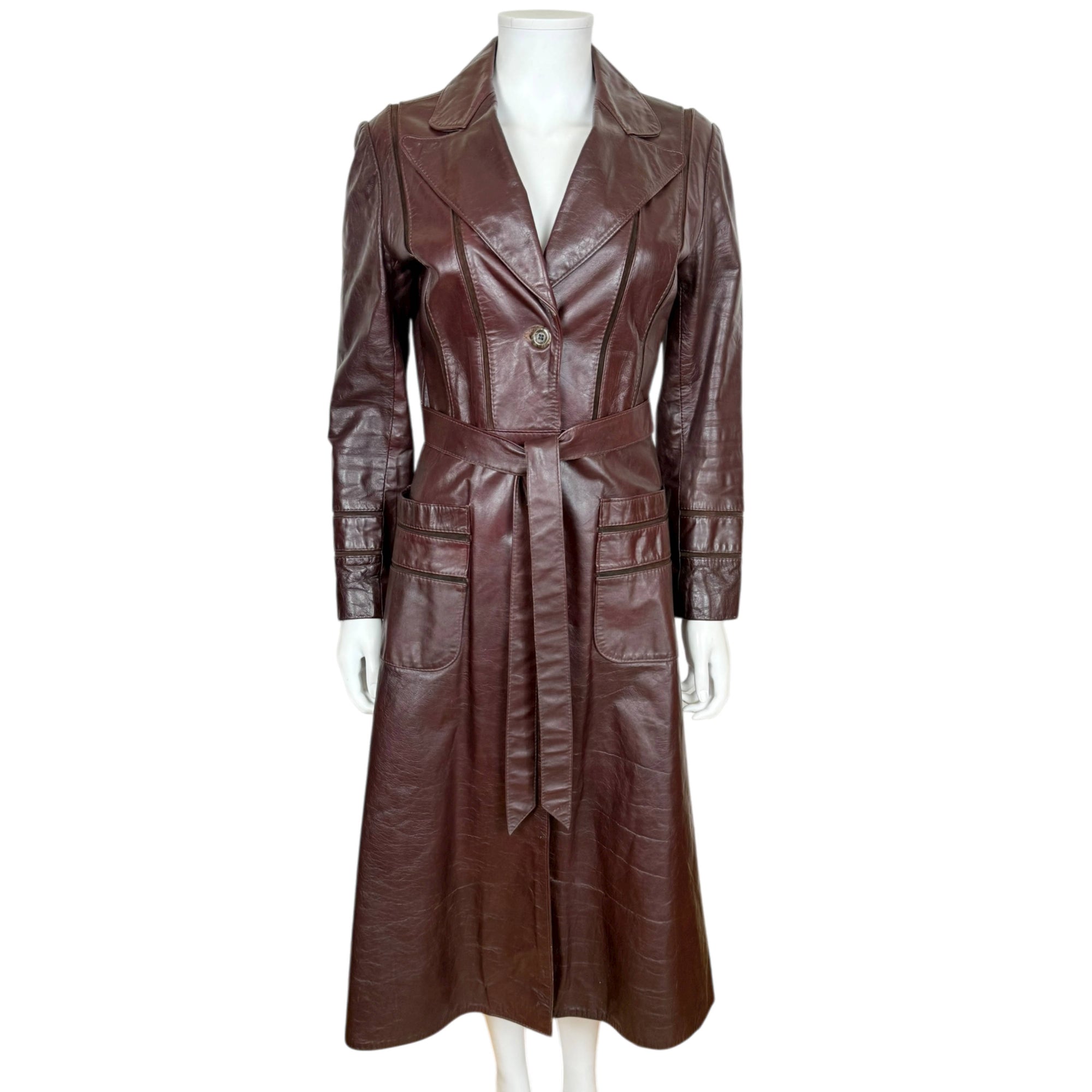 Vintage 1970s Leather Trench Coat Made in Canada Ladies Small