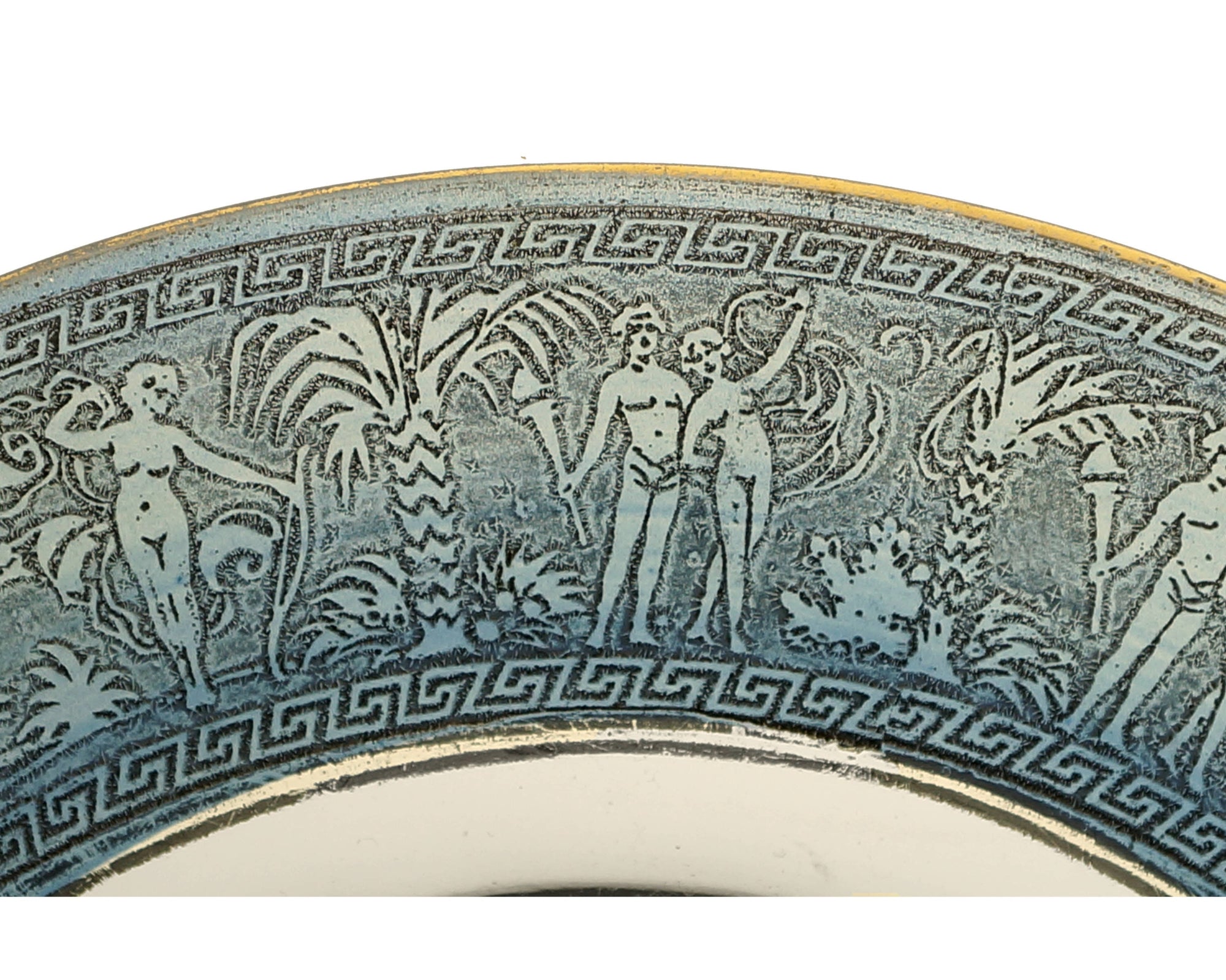 Vintage 1920s Oroplastic Etched Glass Mayonnaise Bowl Greek Nude Figures Moser Walther - Poppy's Vintage Clothing