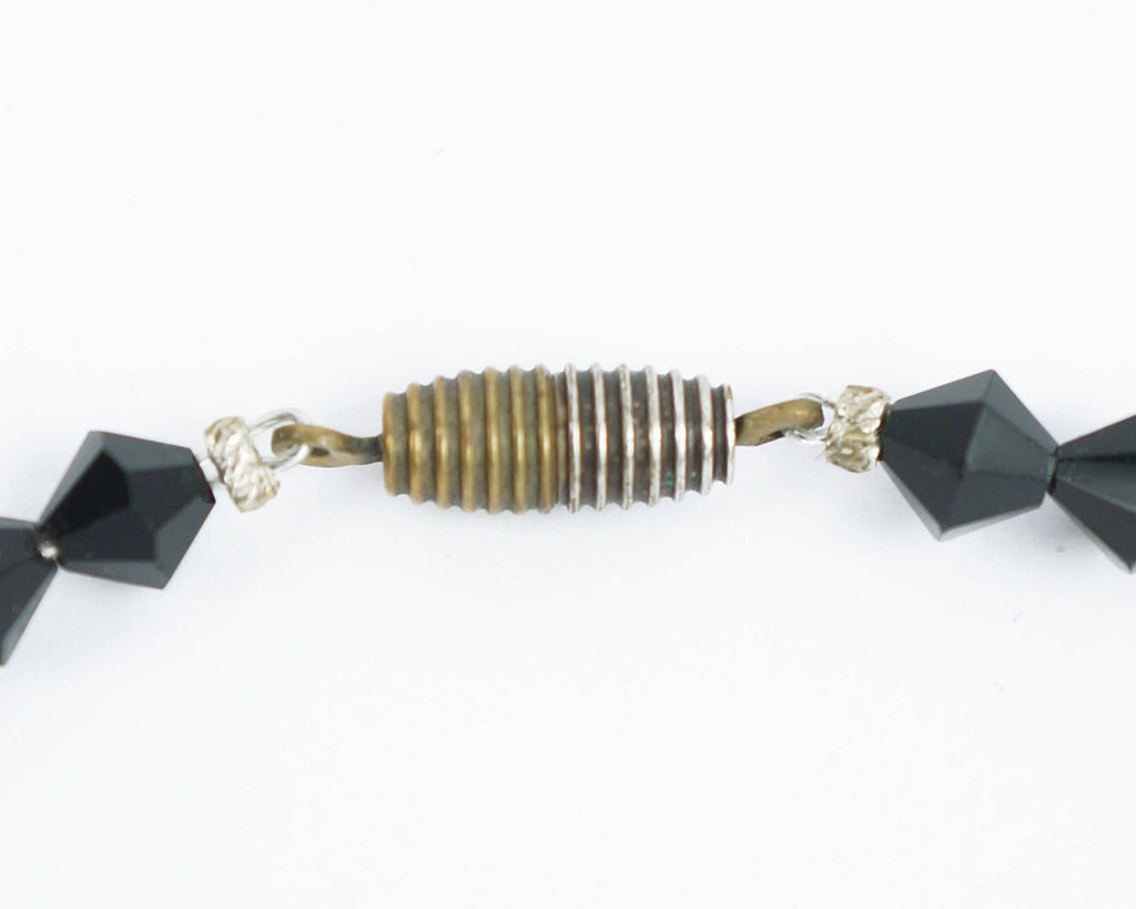 Art Deco Crystal Glass Necklace 1930s Clear and Black Beads Choker Length - Poppy's Vintage Clothing