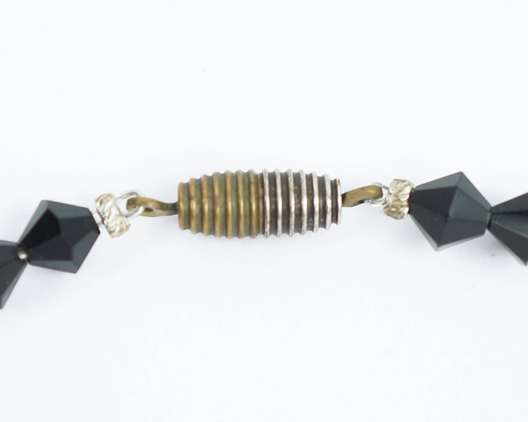 Art Deco Crystal Glass Necklace 1930s Clear and Black Beads Choker Length - Poppy's Vintage Clothing