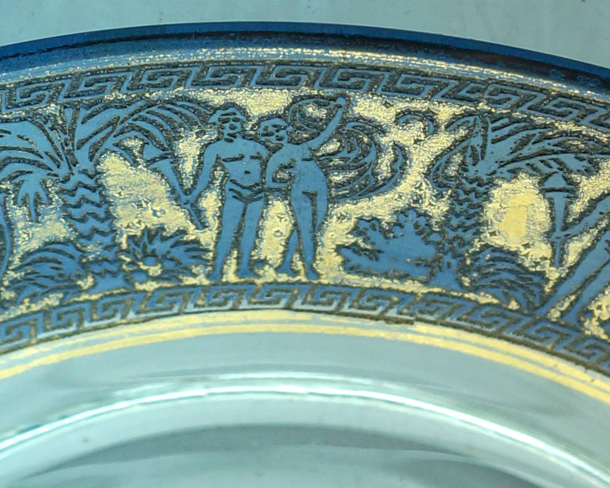 Vintage 1920s Oroplastic Etched Glass Mayonnaise Bowl Greek Nude Figures Moser Walther - Poppy's Vintage Clothing