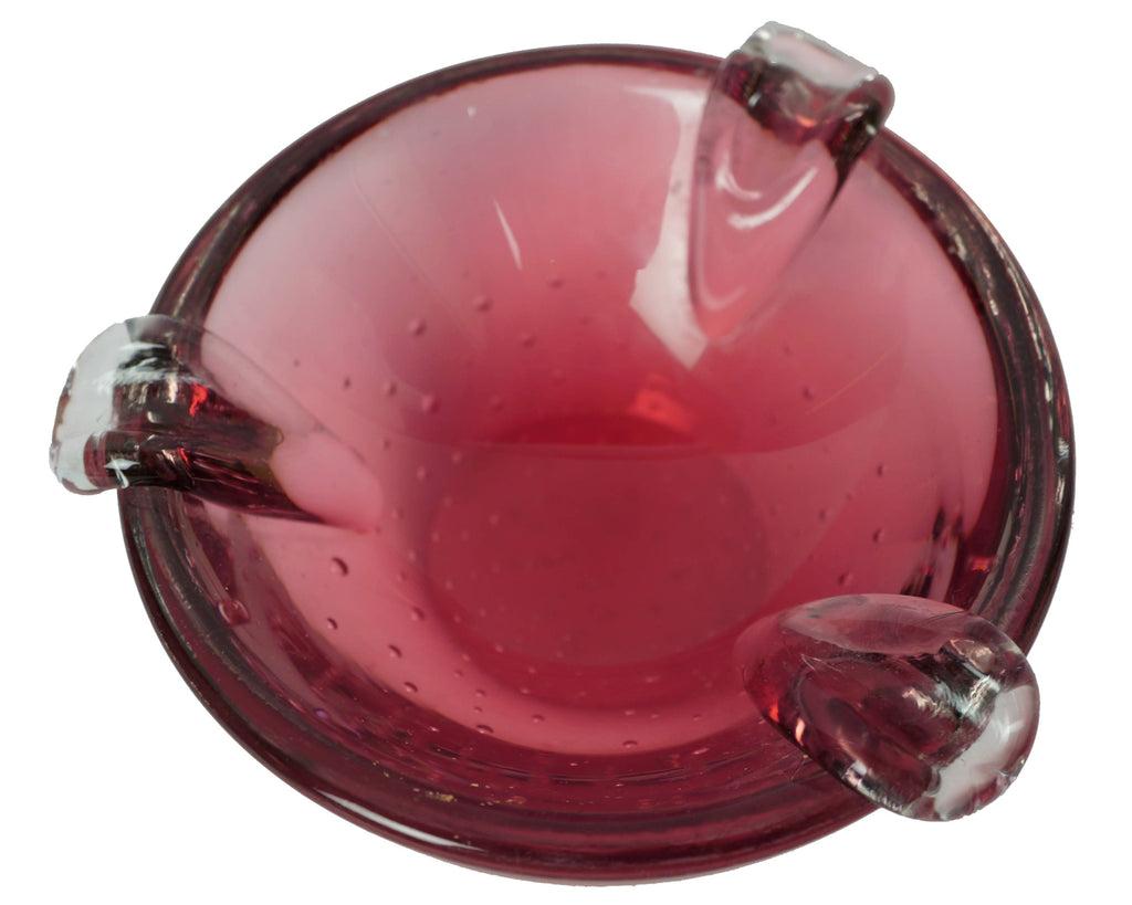 Murano Glass Bullicante Ashtray Cranberry Controlled Bubble Heavy Hand Blown - Poppy's Vintage Clothing
