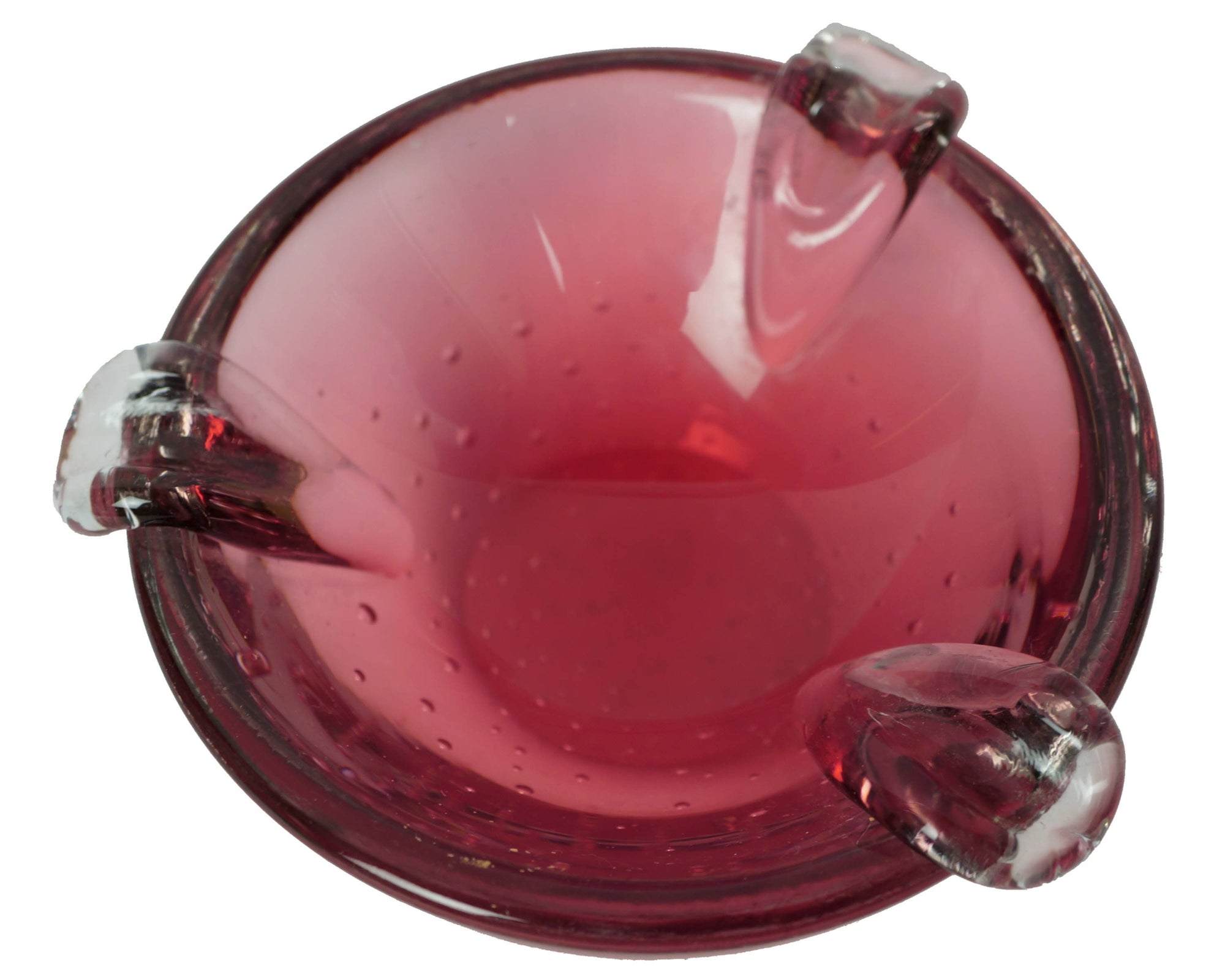 Murano Glass Bullicante Ashtray Cranberry Controlled Bubble Heavy Hand Blown - Poppy's Vintage Clothing