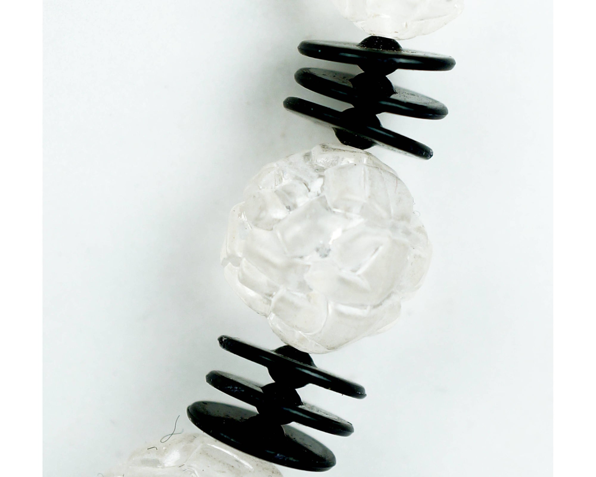 Art Deco Plastic Necklace 1930s Clear Beads with Black Flying Saucer Spacers - Poppy's Vintage Clothing