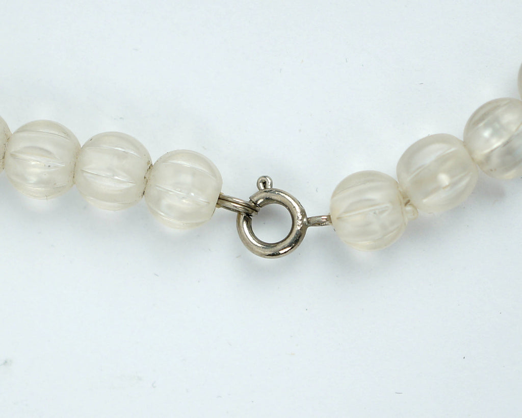 Art Deco Plastic Necklace 1930s Clear Beads with Black Flying Saucer Spacers - Poppy's Vintage Clothing