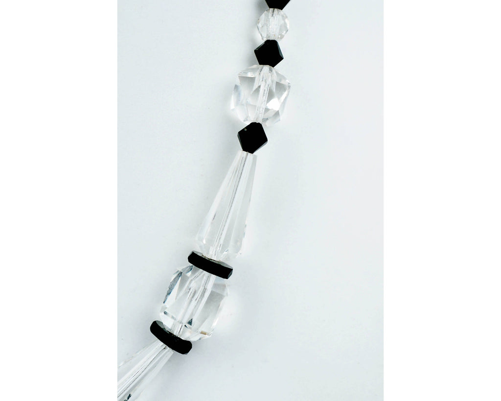 Art Deco Crystal Glass Necklace 1930s Clear and Black Beads Choker Length - Poppy's Vintage Clothing