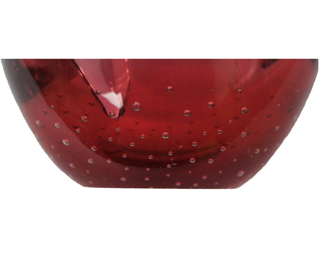 Murano Glass Bullicante Ashtray Cranberry Controlled Bubble Heavy Hand Blown - Poppy's Vintage Clothing
