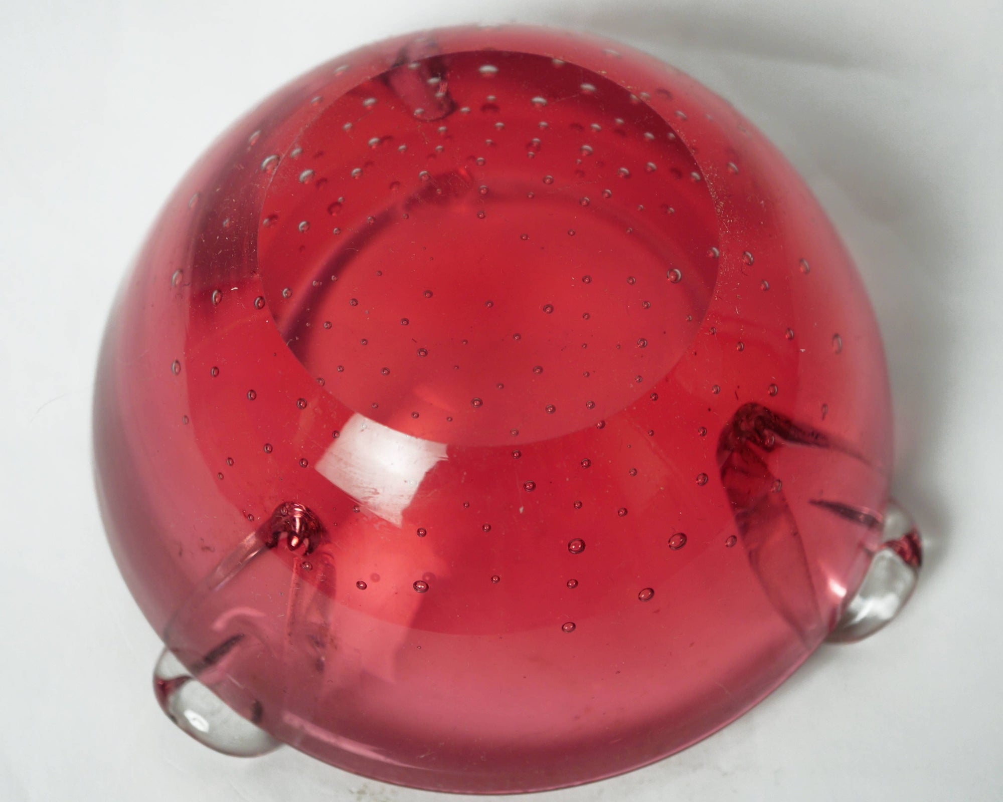 Murano Glass Bullicante Ashtray Cranberry Controlled Bubble Heavy Hand Blown - Poppy's Vintage Clothing