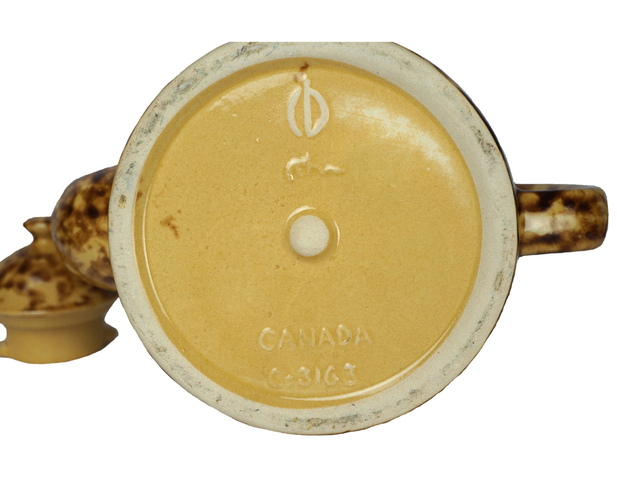 Beauceware Quebec Pottery Spongeware Teapot Jean Cartier Signed Beauce C-3163 1972 - Poppy's Vintage Clothing