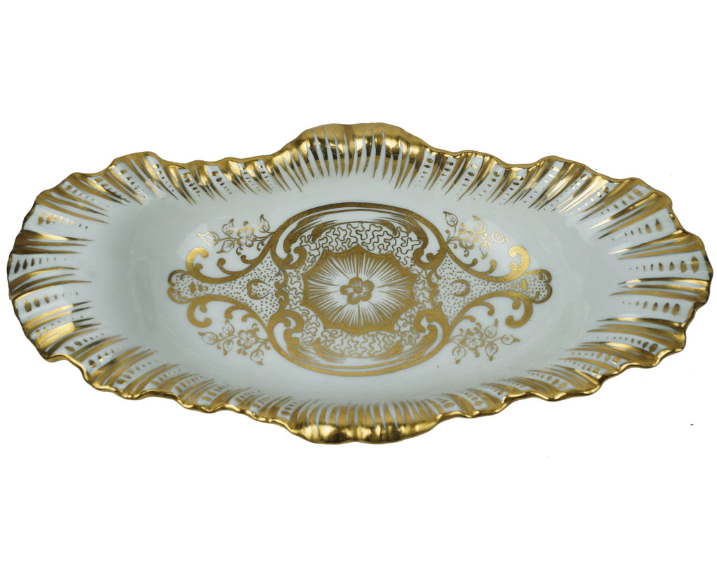 Antique KPM Berlin Porcelain Serving Dish Celery Tray Gold Hand Paint Decoration - Poppy's Vintage Clothing