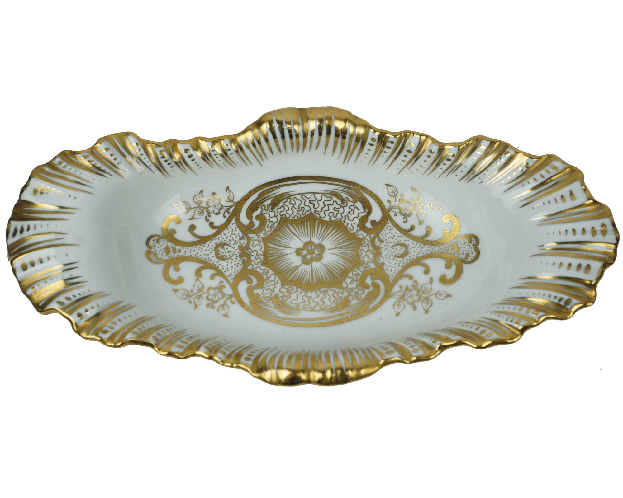 Antique KPM Berlin Porcelain Serving Dish Celery Tray Gold Hand Paint Decoration - Poppy's Vintage Clothing